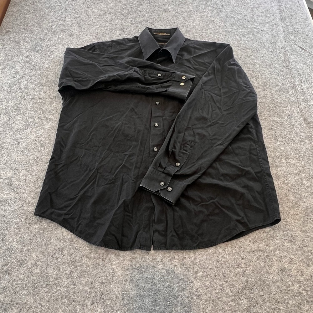 Vintage Donna Karan Men's Black Button Down Shirt Black Size 17 34/35 Sleeve Len